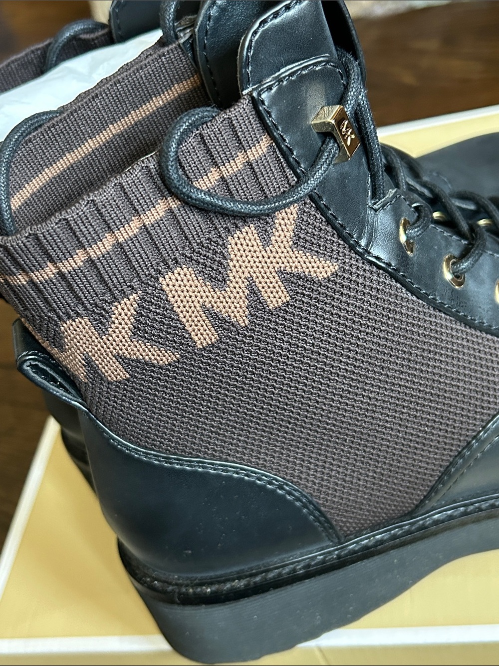 Michael Kors Leather Lace-Up Ankle Boots with Brown Trim - Picture 7 of 8